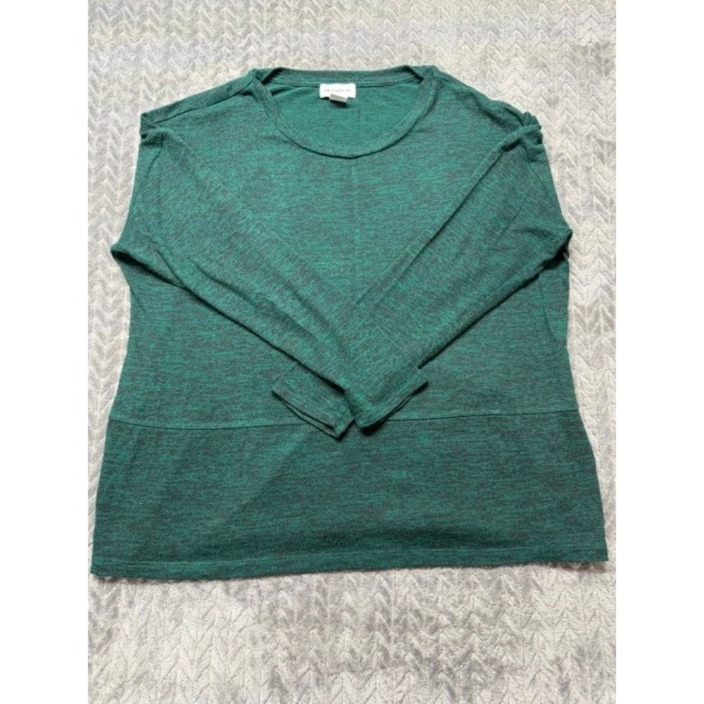 Liz Claiborne Womens XL Green Space Dye Knit Long Sleeve Crew Neck Top 0624